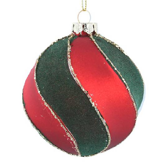 Glass Ball Matt Red, Green Spiral 8cm